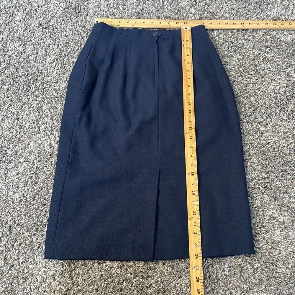 Vintage Midi Skirt Size 10 Navy Blue Minimal Secretary Retro High Rise 80s 90s